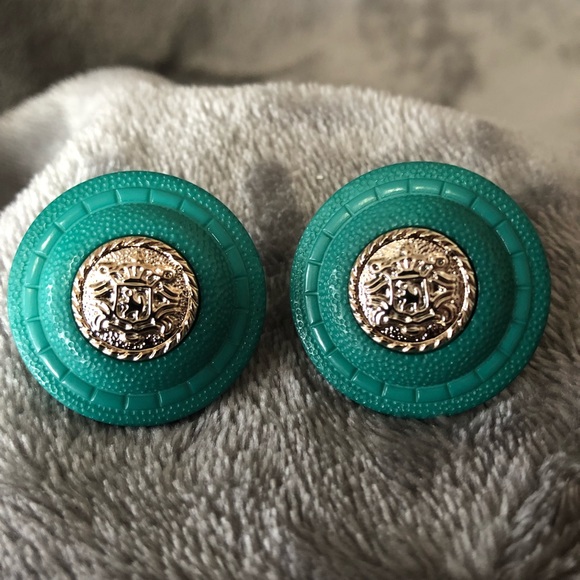 Today Buy One Get One!Persian Green Round Earrings - Picture 2 of 3